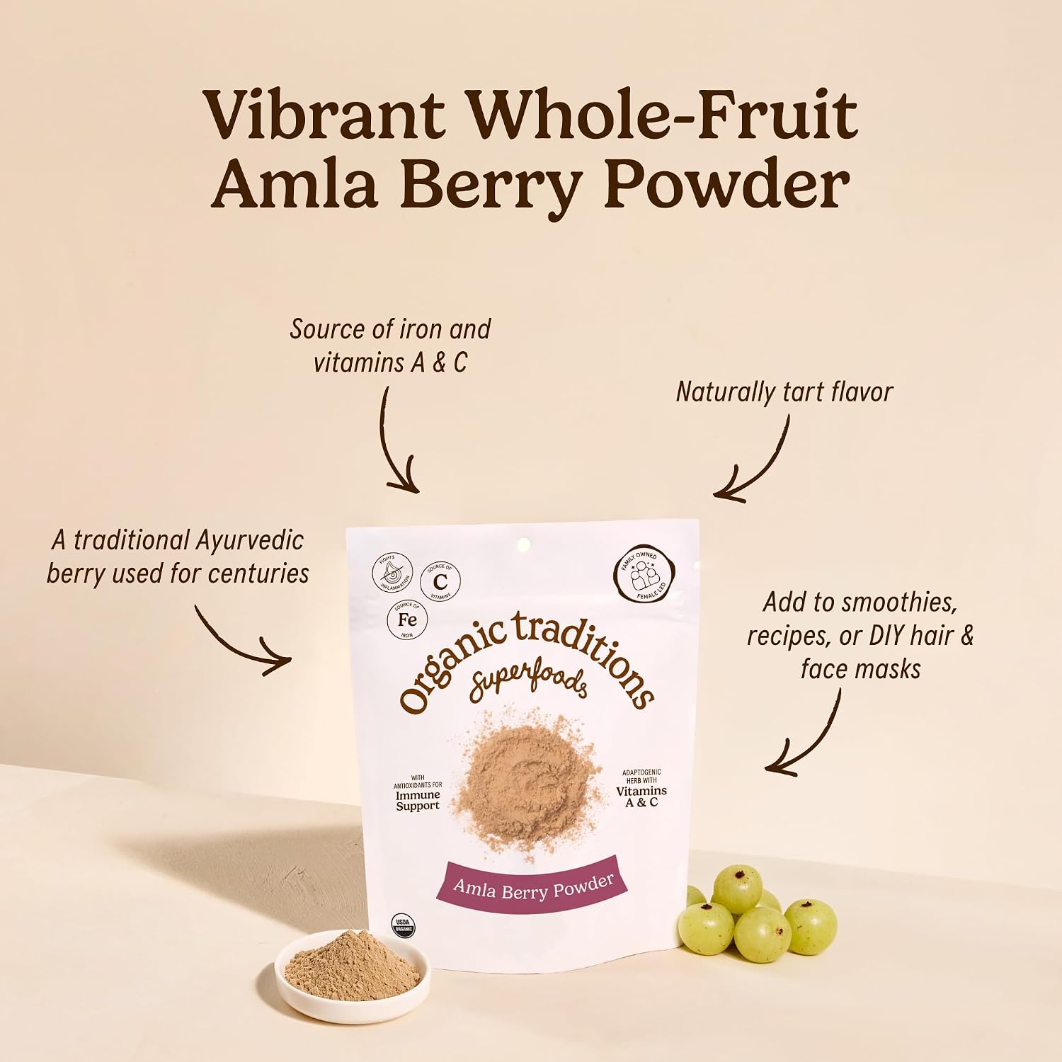 Organic Traditions Amla Powder, Amla Powder Organic from Indian Gooseberry, Wholefood Vitamin C Fruit for Smoothies Juices and Recipes, Superfood Plant Based Non GMO Powdered Amla Fruit, 200g /7oz Bag