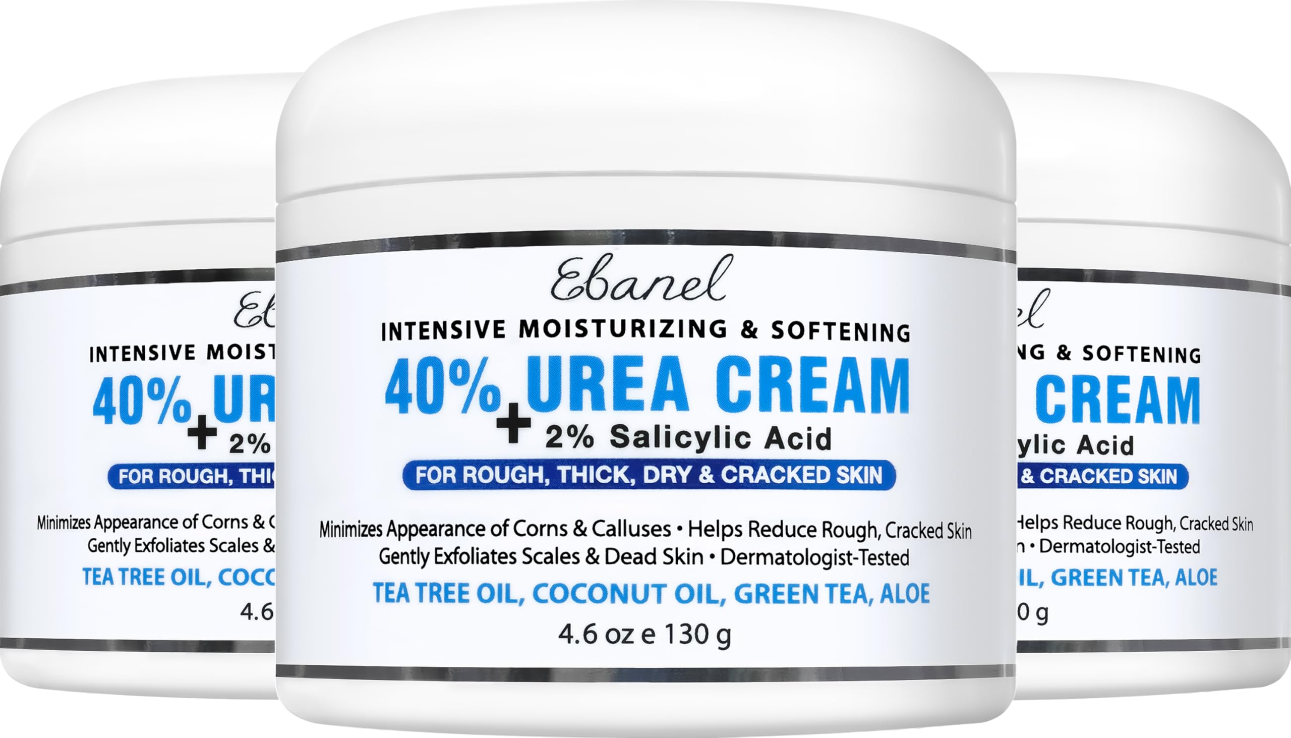 Ebanel Urea Cream 40% plus Salicylic Acid 2%, Foot Cream for Dry Cracked Heels Feet Knees Elbows Hands, Foot Dead Skin Cuticle Callus Remover Toenail Softener, Keratolytic Skin Barrier Repair, 3-Pack