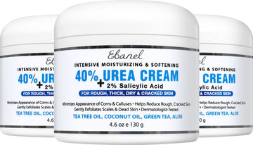 Ebanel Urea Cream 40% plus Salicylic Acid 2%, Foot Cream for Dry Cracked Heels Feet Knees Elbows Hands, Foot Dead Skin Cuticle Callus Remover Toenail Softener, Keratolytic Skin Barrier Repair, 3-Pack