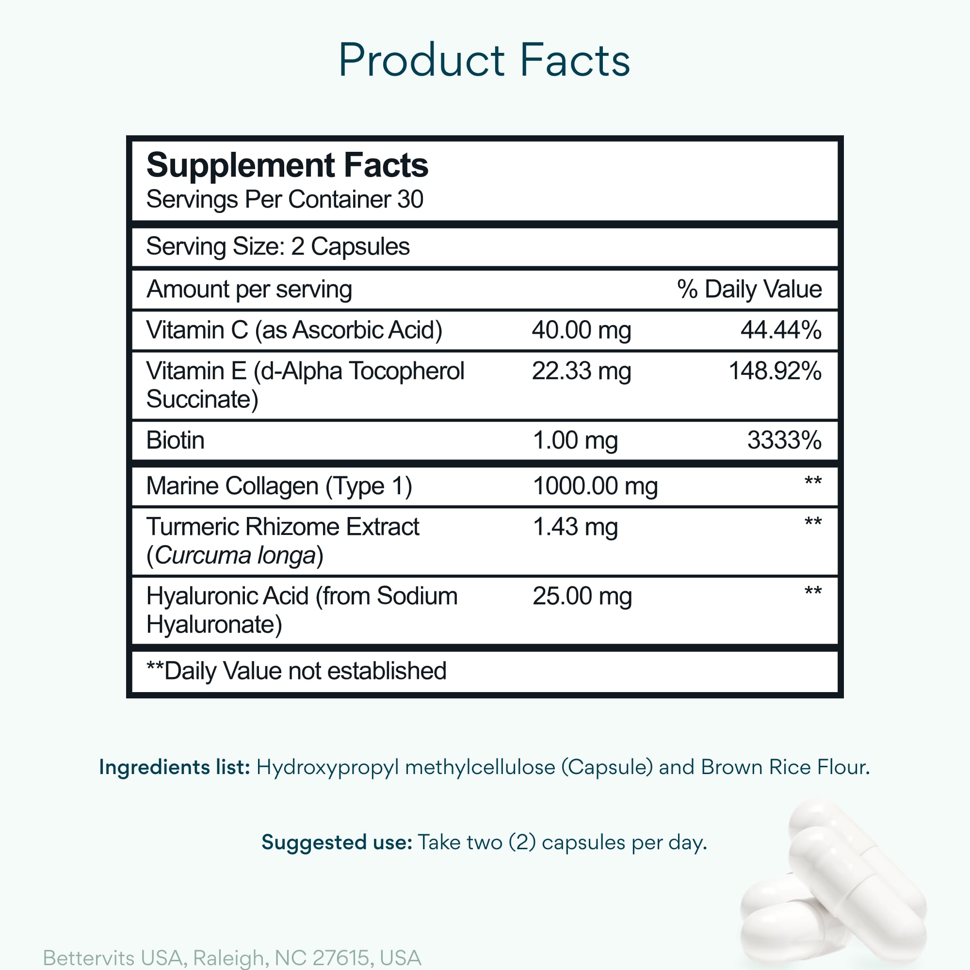 Bettervits Collagen Peptides Complex with Hyaluronic Acid & Turmeric | Hydrolyzed Marine Collagen Supplements for Women & Men | Collagen with Vitamin C