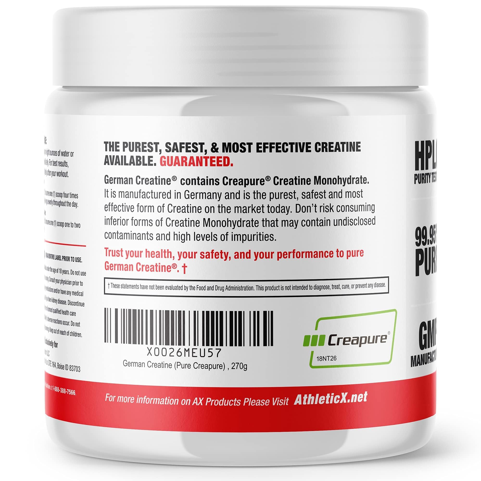 German Creatine - Micronized Creatine Monohydrate Powder, 99.99% Pure Creapure for Muscle Growth, Strength & Performance, Supports Muscle Recovery, 3rd Party Tested, Unflavored - 270g (54 Servings) German Creatine buy supplements Au
