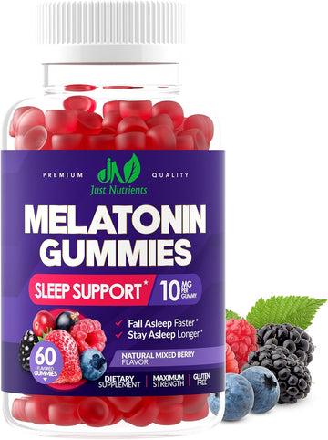 Melatonin 10mg Gummies with 10mg of Melatonin Per Gummy (60 Servings) | Maximum Strength Sleep Support for Adults - Gluten-Free, Vegetarian, Great Tasting Mixed Berry Flavor - 60 Servings