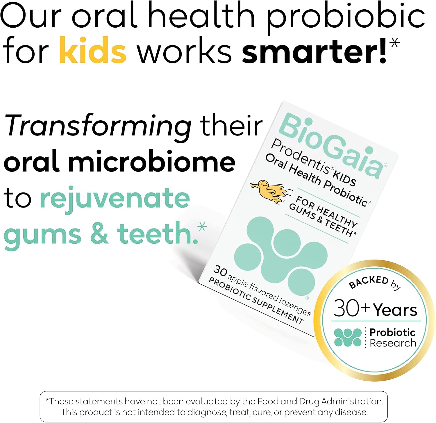 BioGaia Prodentis Kids | Dental Probiotics for Teeth and Gums | Promotes Good Oral Health & Gut Health Too | Oral Probiotics | 30 Apple-Flavored Lozenges | 1-Pack