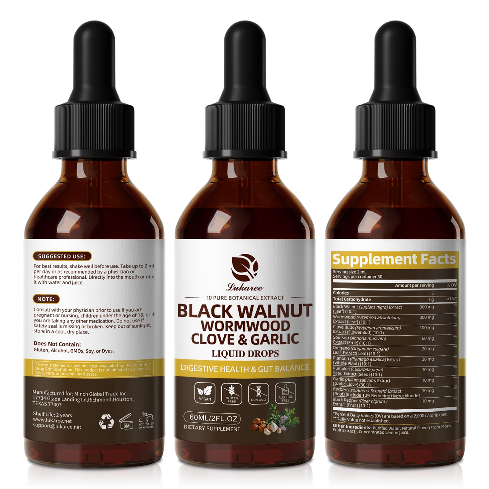 Wormwood Black Walnut Clove Cleanse Tincture - Gut Health & Detox | with Garlic Pumpkin Seeds Soursop Oregano - Digestive & Intestinal Support for Humans - Vegan, Herbal Blends, Liposomal Tech