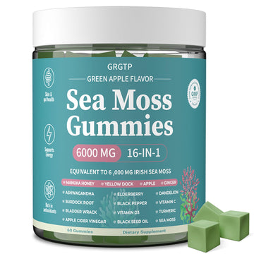 Sea Moss Gummies 16-in-1 - Ashwagandha Black Seed Oil Bladder Wrack Turmeric Vitamin C & D3 with Manuka Burdock Root Dandelion Yellow Dock Natural Detox & Liver Health Immune Support, Energy Boost GRGTPBuy Supplements Australia