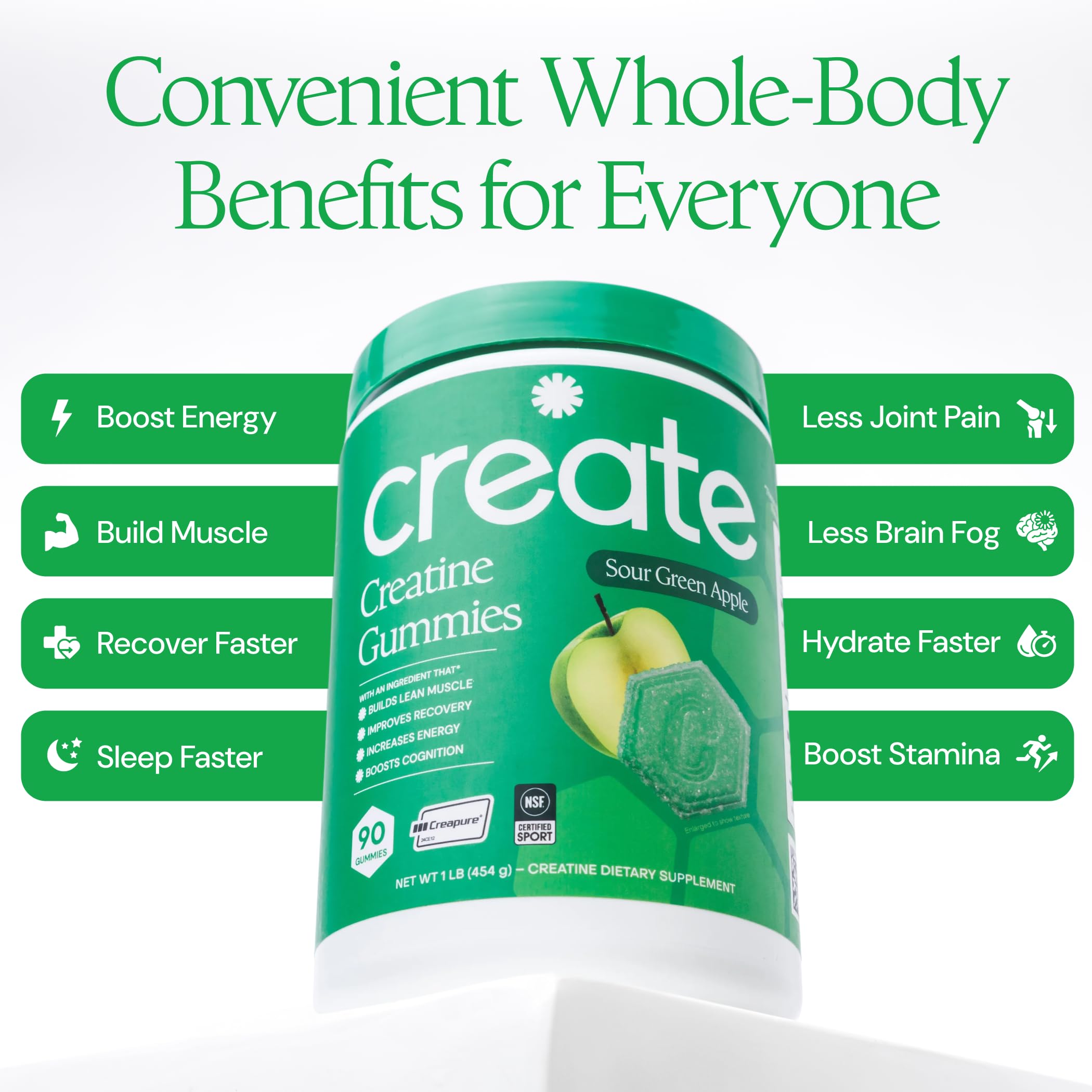 Create Creatine Monohydrate Gummies for Men & Women, Boost Focus, Strength, and Endurance, Anti-Melting Formula, Vegan, Gluten-Free, Non-GMO, 1.5g of Creatine per Gummy (Orange)