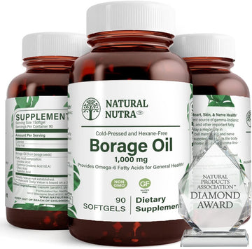 Natural Borage Oil Supplement, Omega-6 Fatty Acid, 90 Softgels | Rich in gamma-linolenic acid (GLA), Supporting Skin, Nerve, & Joint Health