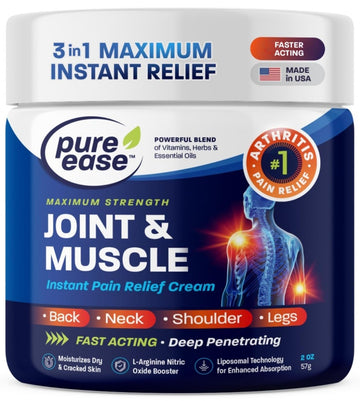 Pure Ease Arthritis Pain Relief Cream for Back 3 in 1 Maximum Instant Relief 2 OZ - Fast-Acting Muscle Pain Cream Extra Strength Joint & Knee - Powerful Formula for Neck Shoulder & Lower Back Pure EaseBuy Supplements Australia