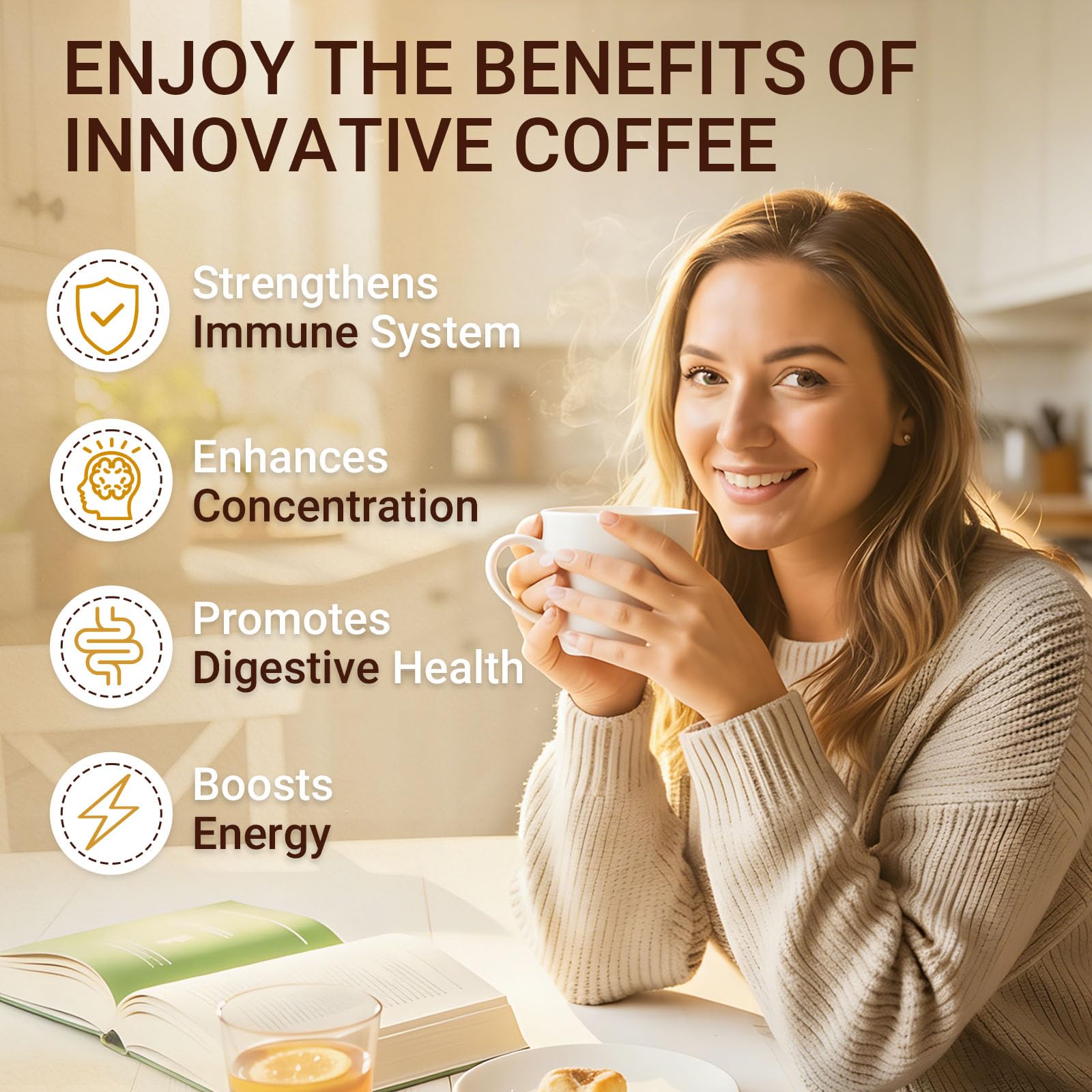 Mushroom Coffee, Instant Mushroom Coffee Organic with 6 Mushrooms Lion’s Mane, Cordyceps, Turkey Tail & Other for Energy, Focus, Digestion, Immunity, 35 Servings