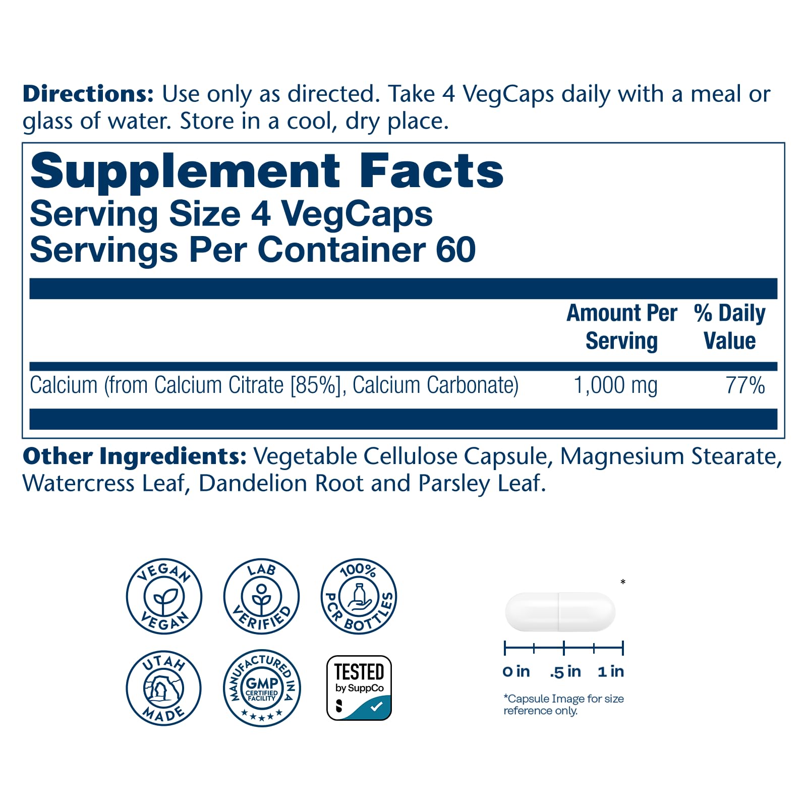 Solaray Calcium Citrate 1000mg - Chelated Calcium Supplement - Supports Bone Strength and Healthy Teeth - Easy to Digest - Vegan - 68 Servings, 275 VegCaps