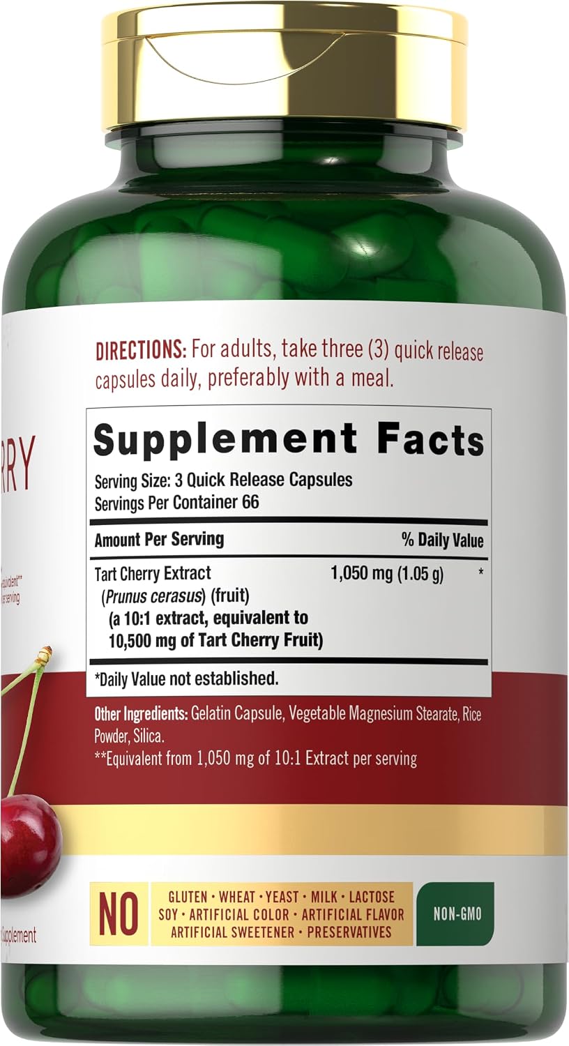 Carlyle Tart Cherry Capsules | 200 Pills | Max Potency | Non-GMO, Gluten Free | Tart Cherry Juice Extract