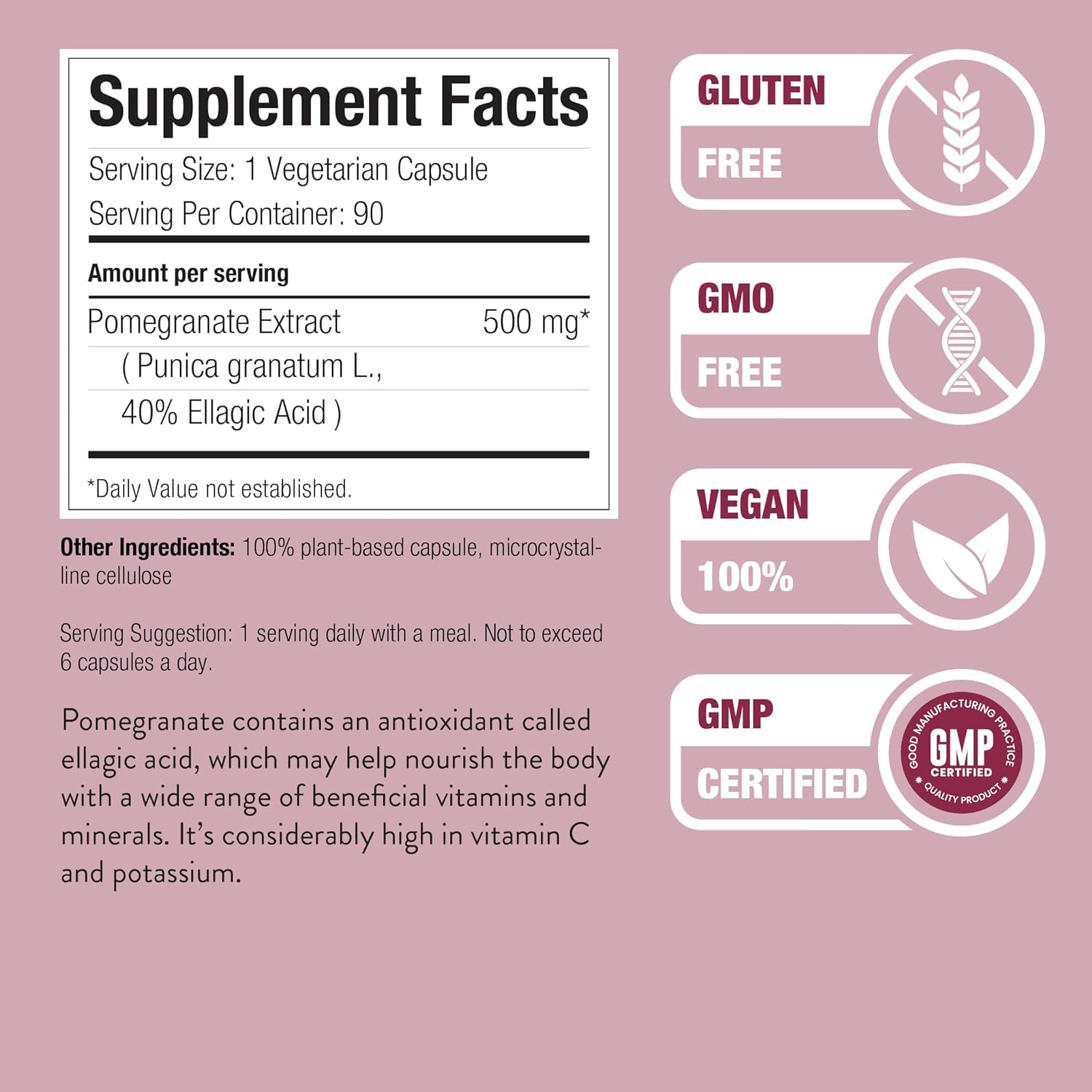 Nature Restore Premium Pomegranate Extract Supplement. Standardized to 40% Ellagic Acid. High Potency Polyphenol Antioxidants for Heart Health & Radiant Skin - 90 Vegan Capsules