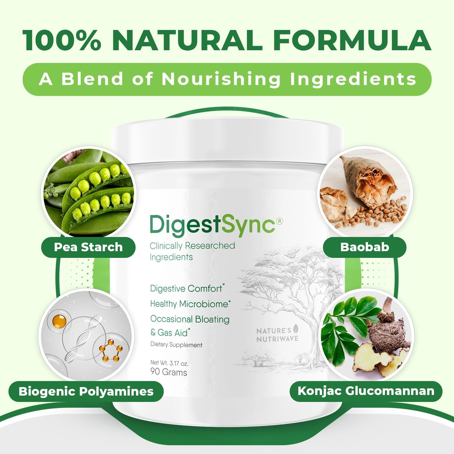 DigestSync Green Powder – Botanical Formula – 30 Servings, 1 Month Supply | Botanical green powder that mixes into water or smoothies | Non-GMO, plant-based blend | Unflavored daily scoop