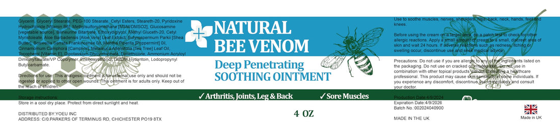 PIBIOOMAP Natural Bee Venom Joint & Muscle & Bone Release Oniment - Homeopathic Remedy - Fast Acting Release for Back, Neck, Hand, Feet, Knee, Muscle, Shoulder, Nerve, Ankle, Foot PIBIOOMAPBuy Supplements Australia