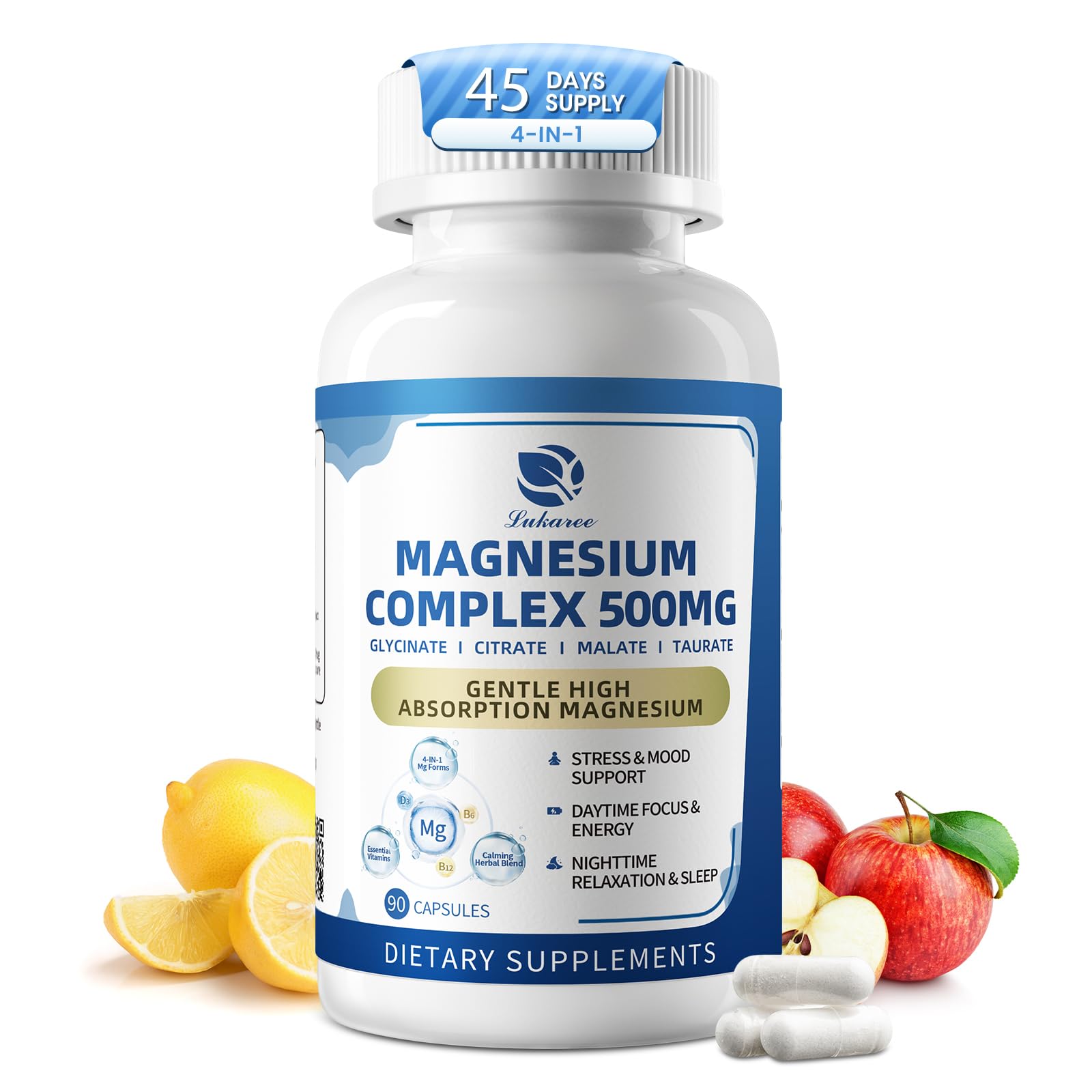 Lukaree 2 Pack Magnesium Complex for Women and Men, for Relaxation, Sleep | 4-in-1 Magnesium Glycinate, Citrate, Malate, Taurate for Muscles & Nervous Health, Vegan, Non-GMO, Gluten Free, 120 Count