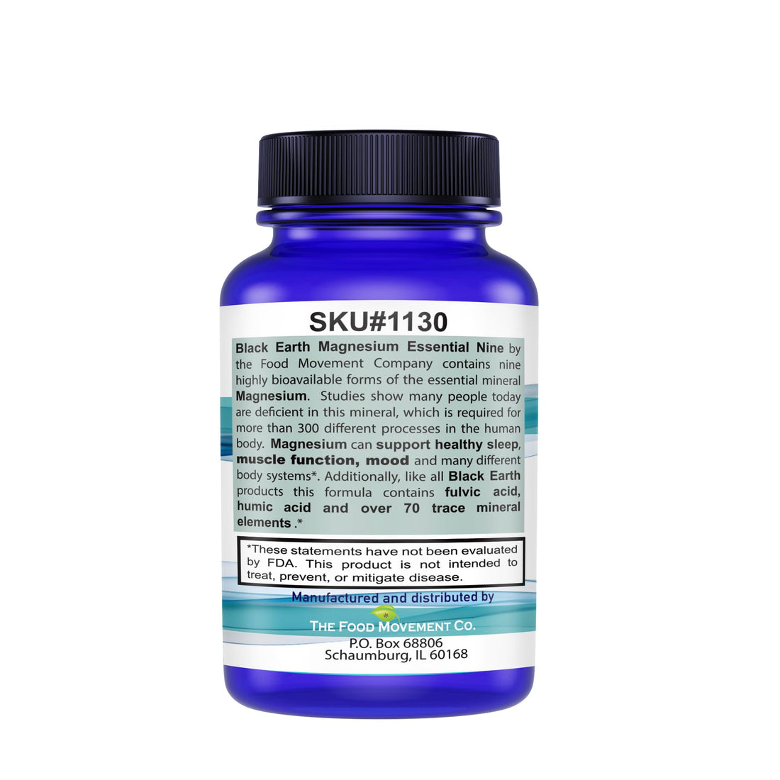 Supplement bottle labeled 'Black Earth by the Food Movement' on a white background