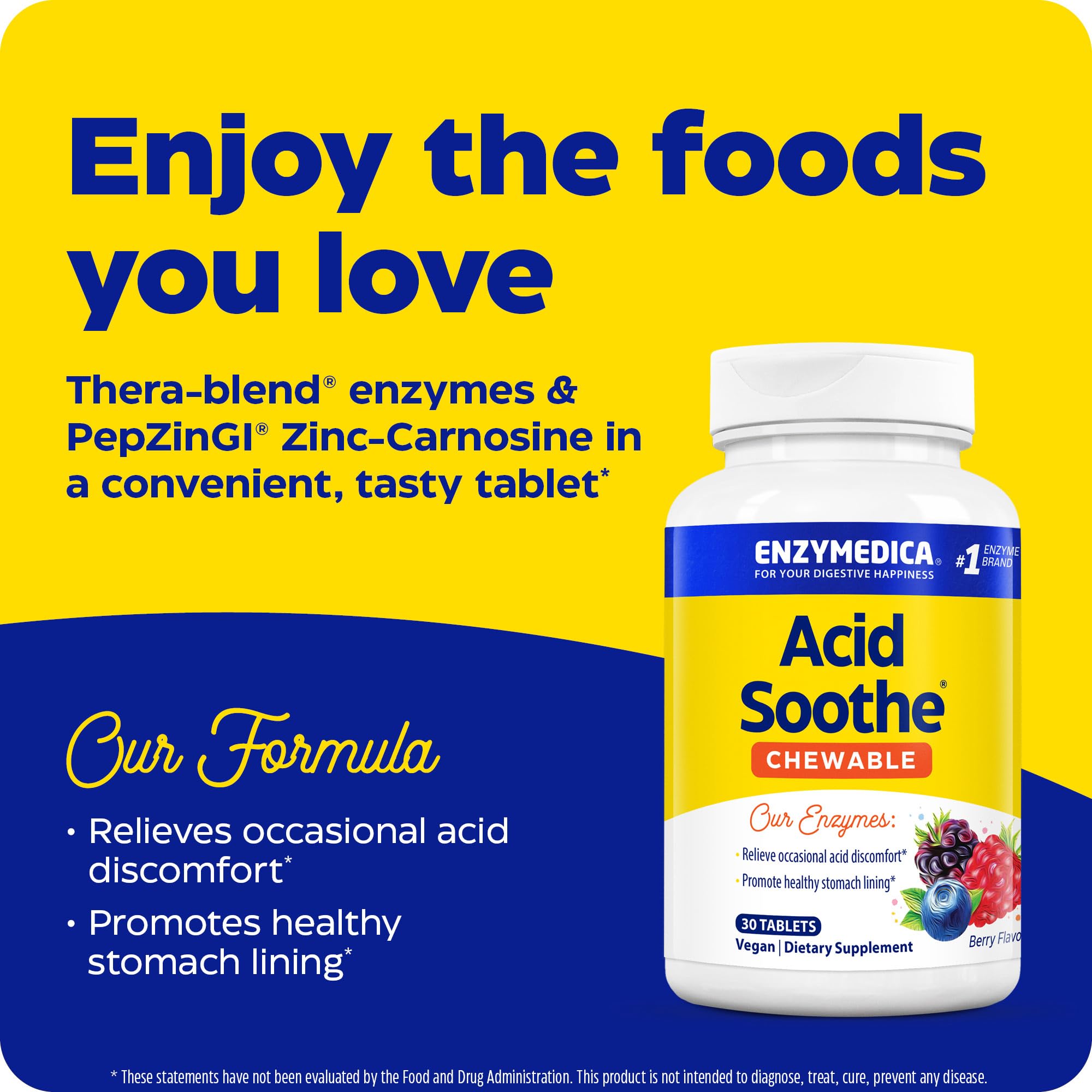 Enzymedica Acid Soothe Chewable Supplement for Women & Men - 60 Tablets