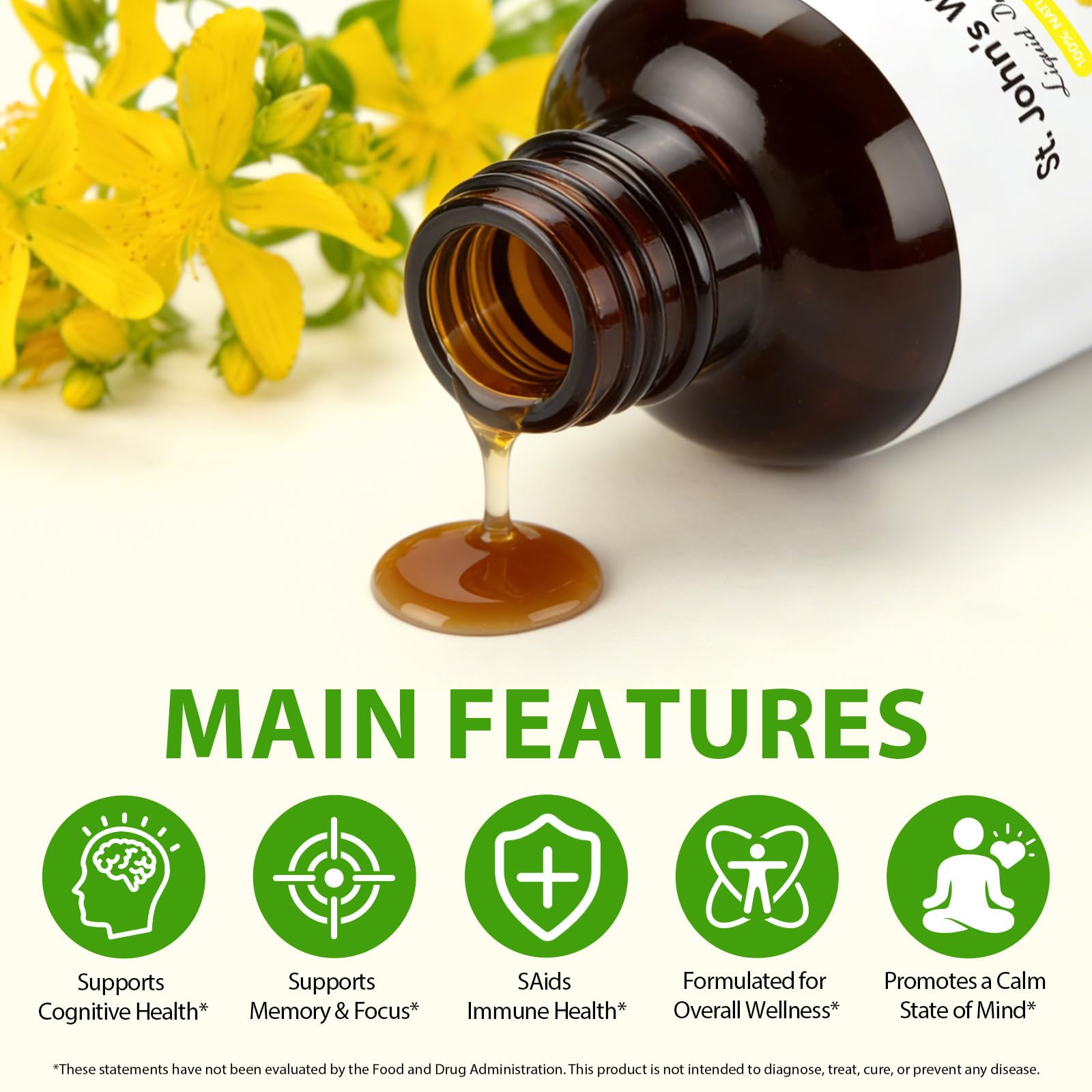 YEMFGQOE St Johns Wort Tincture | Mood Support | Alcohol Free Liquid Extract Drops | Hypericum Perforatum | Vegan, Non-GMO, Gluten Free | 2 fl oz