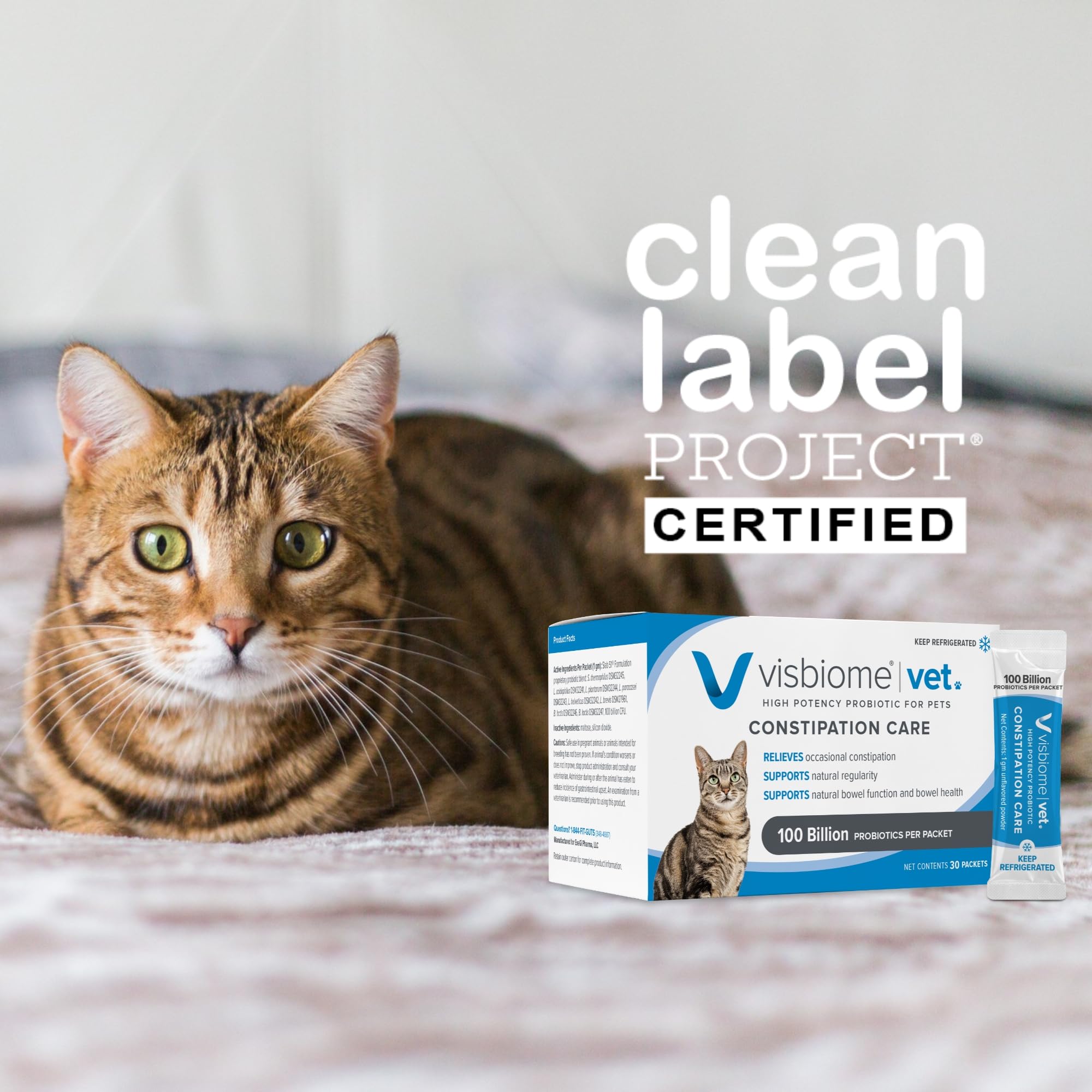 Visbiome® Vet Constipation Care Probiotic for Cats, 100B CFU, 30 Packets | Veterinarian Recommended, Slab51® Formulation, Multi-Strain, Refrigerated Probiotics, Weight-Based Dosing