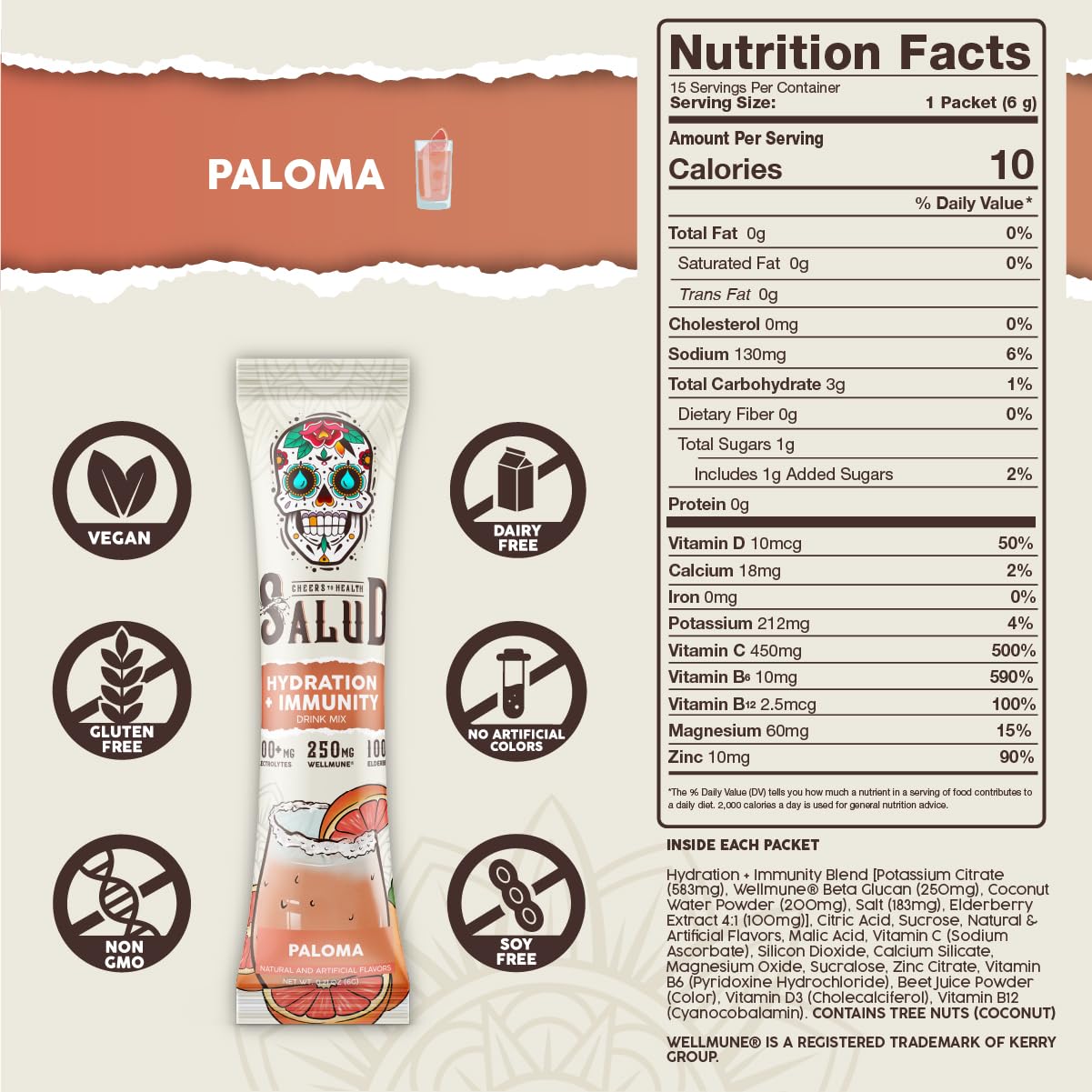 Salud 2-in-1 Hydration + Immunity Drink Mix, Cucumber Lime | Electrolytes Powder, Agua Fresca, Elderberry, Dairy & Soy Free, Non-GMO, Gluten Free, Vegan, 1g Sugar (15 Servings)