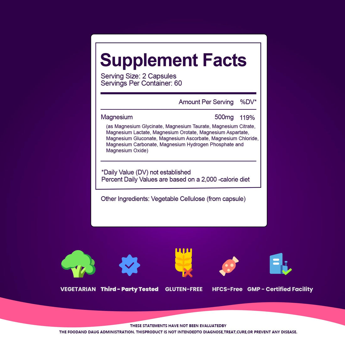 Two bottles of VCCVB Magnesium Glycinate Complex+ supplement with capsules on a white background.