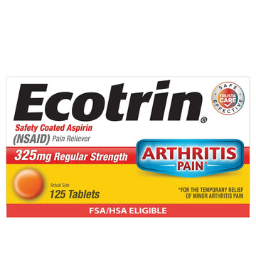 Ecotrin Regular Strength 325mg Aspirin Safetey Coated Tablets, Arthritis, Toothache & Headache Relief Designed to Protect the Stomach, 125 Count EcotrinBuy Supplements Australia
