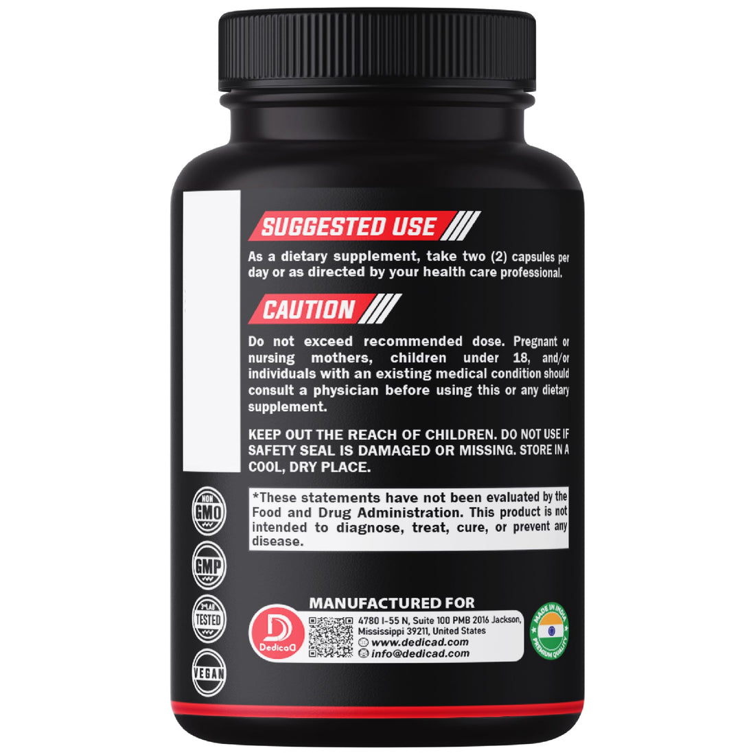Black Cohosh dietary supplement bottle with DedicaD branding on a white background