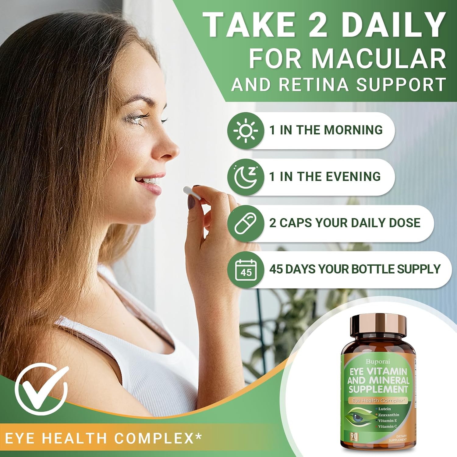Eye Vitamin & Mineral Supplement for Eye Health, Contains Lutein, Zeaxanthin, Vitamin C, Zinc, and Vitamin E, Supports Macular Health and Relief from Dry Eyes (90 Count)