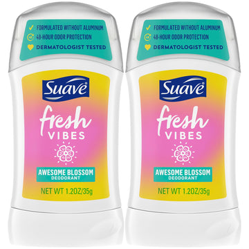 Suave Aluminum-Free Deodorant for Kids, Teen Girls & Boys, Fresh Vibes 2-Pack, 48H Protection, 1.2 Oz Ea