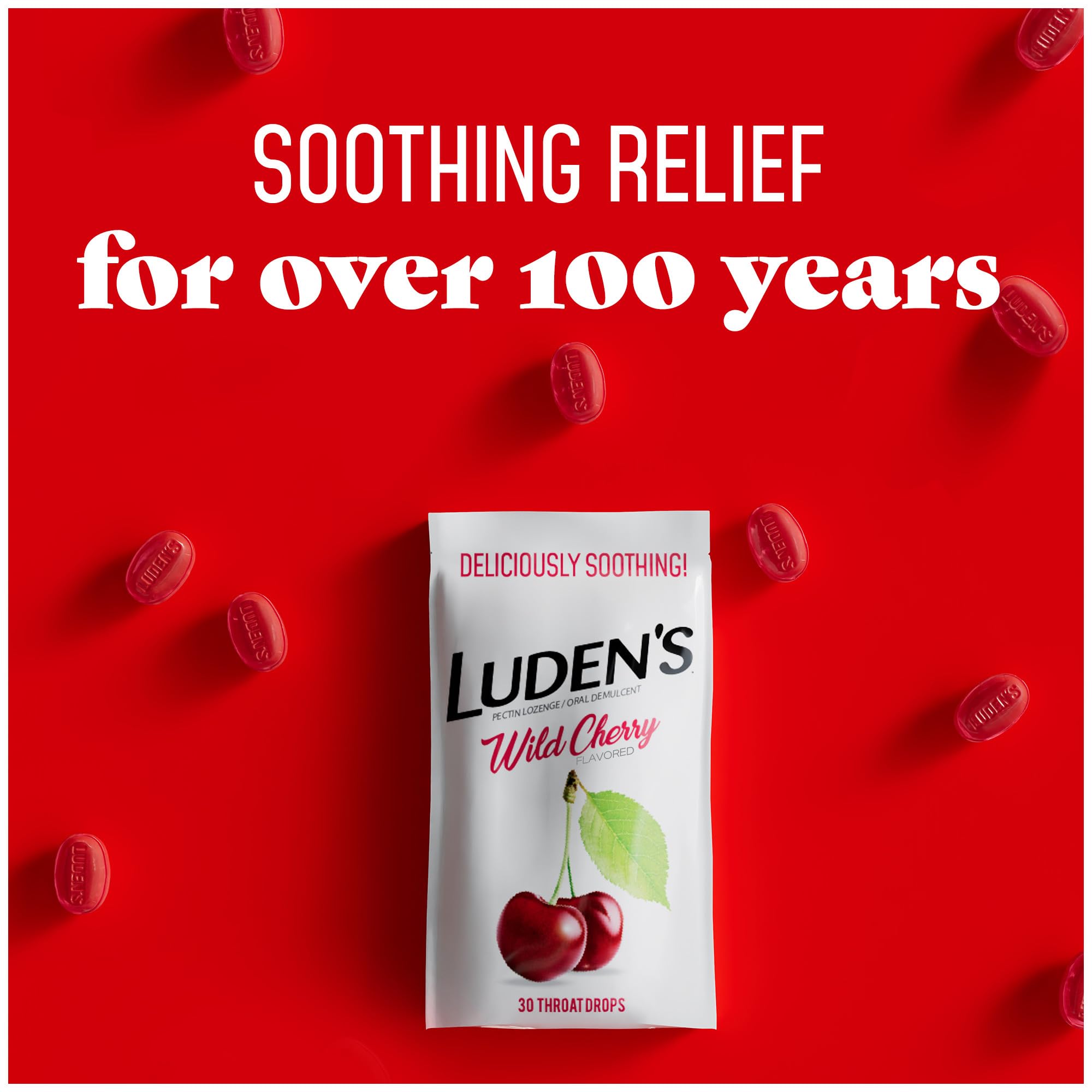 Luden's Sore Throat Relief Lozenges for Minor Everyday Irritation & Dry Mouth, Wild Cherry Flavored Drops, 30 Count