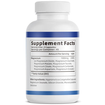 1000mg Magnesium Complex for Women & Men*, 8 Elemental with Magnesium Glycinate, Citrate, Malate, Taurate, Oxide, Carbonate, Aspartate, Orotate for Bones, Muscle