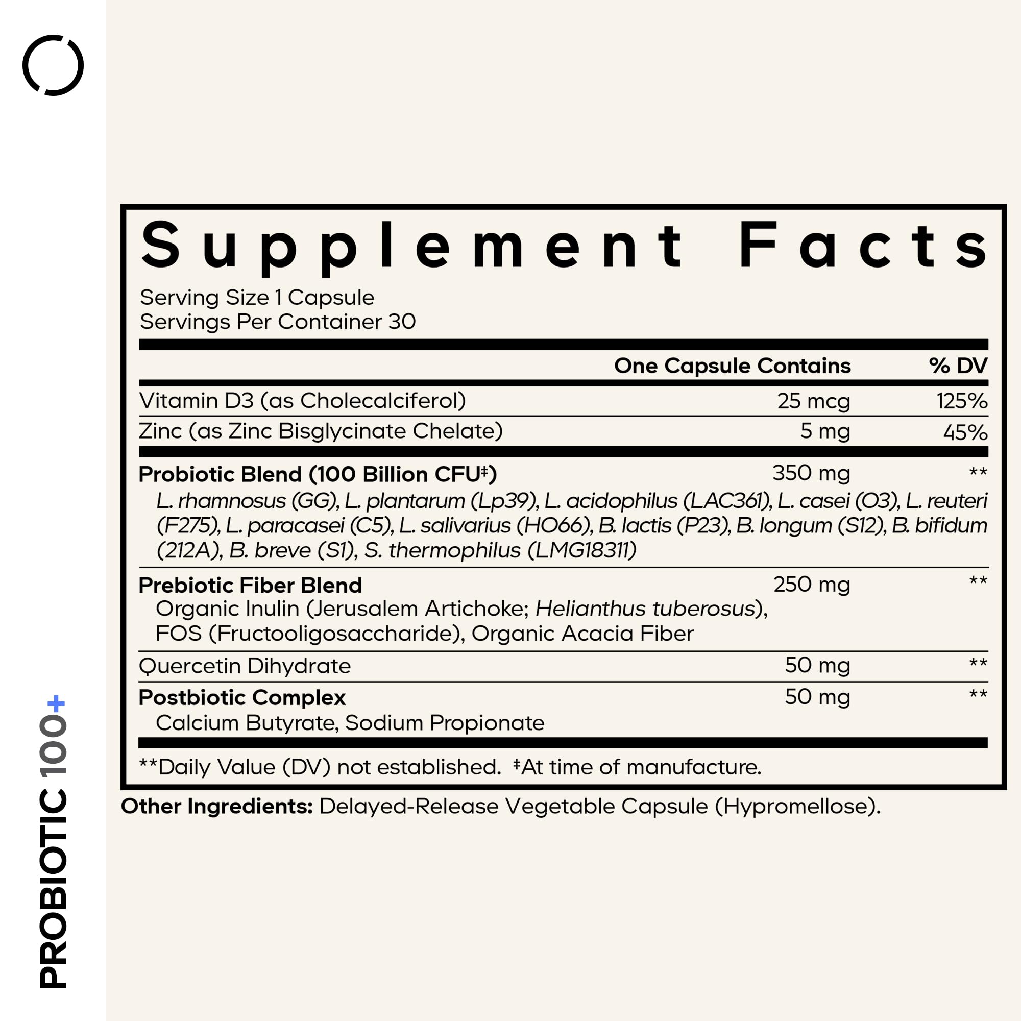 Codeage Probiotic+ 100 Billion CFU Supplement - 12-Strain Probiotic Blend, Organic Prebiotic Fiber, Postbiotics, Vitamin D3, Zinc Bisglycinate, Quercetin - for Men & Women - Non-GMO- 30 Capsules CodeageBuy Supplements Australia