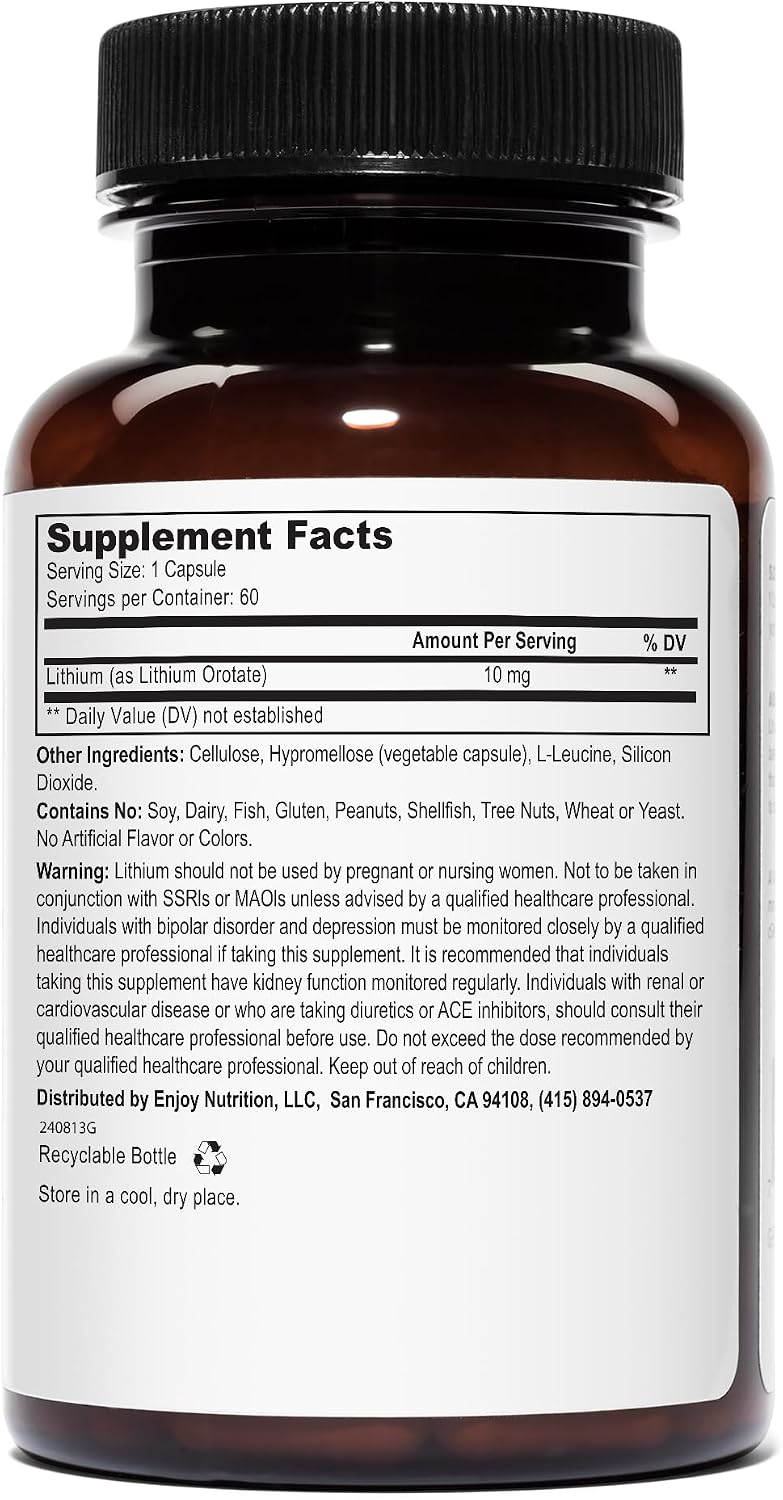 Lithium Orotate - 10mg of Elemental Lithium, 60 Vegetarian Capsules (Pack of 2)