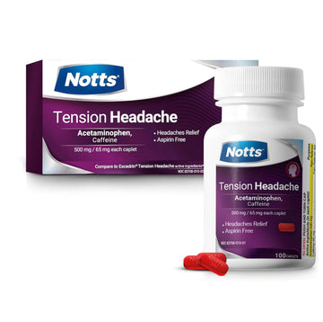 NOTTS Tension Headache Relief Without Aspirin for Head, Neck & Shoulder Pain - 100 Count, Acetaminophen 500 mg Caffeine 65 mg Caplets, for Aches Caused by Tension and Stress. Headache Relief caplets NOTTSBuy Supplements Australia