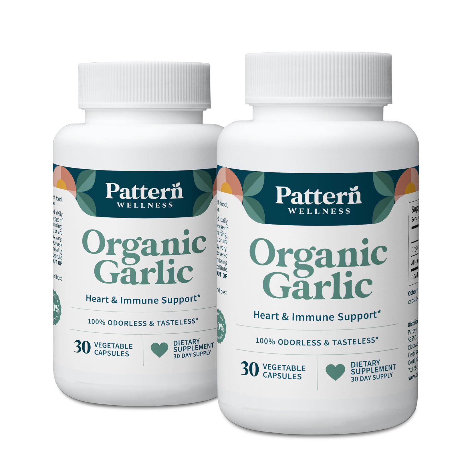 Pattern Wellness Odorless Organic Garlic Extract 20:1 with Allicin – Supports Circulatory & Immune Health – Non-GMO, Gluten Free, Vegan - 30 Capsules | 20:1 Garlic Extract with Allicin – Supports Circulatory & Immune Health – Non-GMO, Gluten Free & Vegan