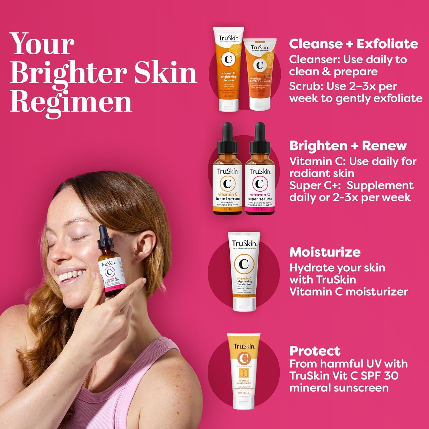 TruSkin Vitamin C Super Serum for Face, 5 Skin Benefits, 1 fl oz | Vitamin C, Retinol, Niacinamide, Hyaluronic Acid and Squalane to brighten, firm, smooth, hydrate, and refine skin