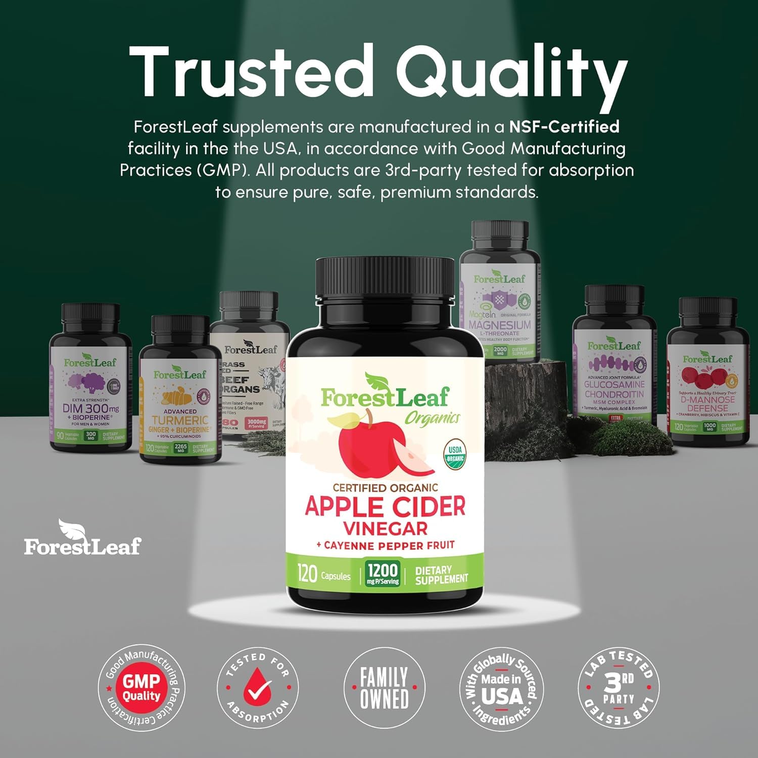 USDA Organic Apple Cider Vinegar Capsules with Mother, 1200 mg | Vegan & Non-GMO | Apple Cider Vinegar Pills with Cayenne Pepper & Ginger Root | 120 Caps