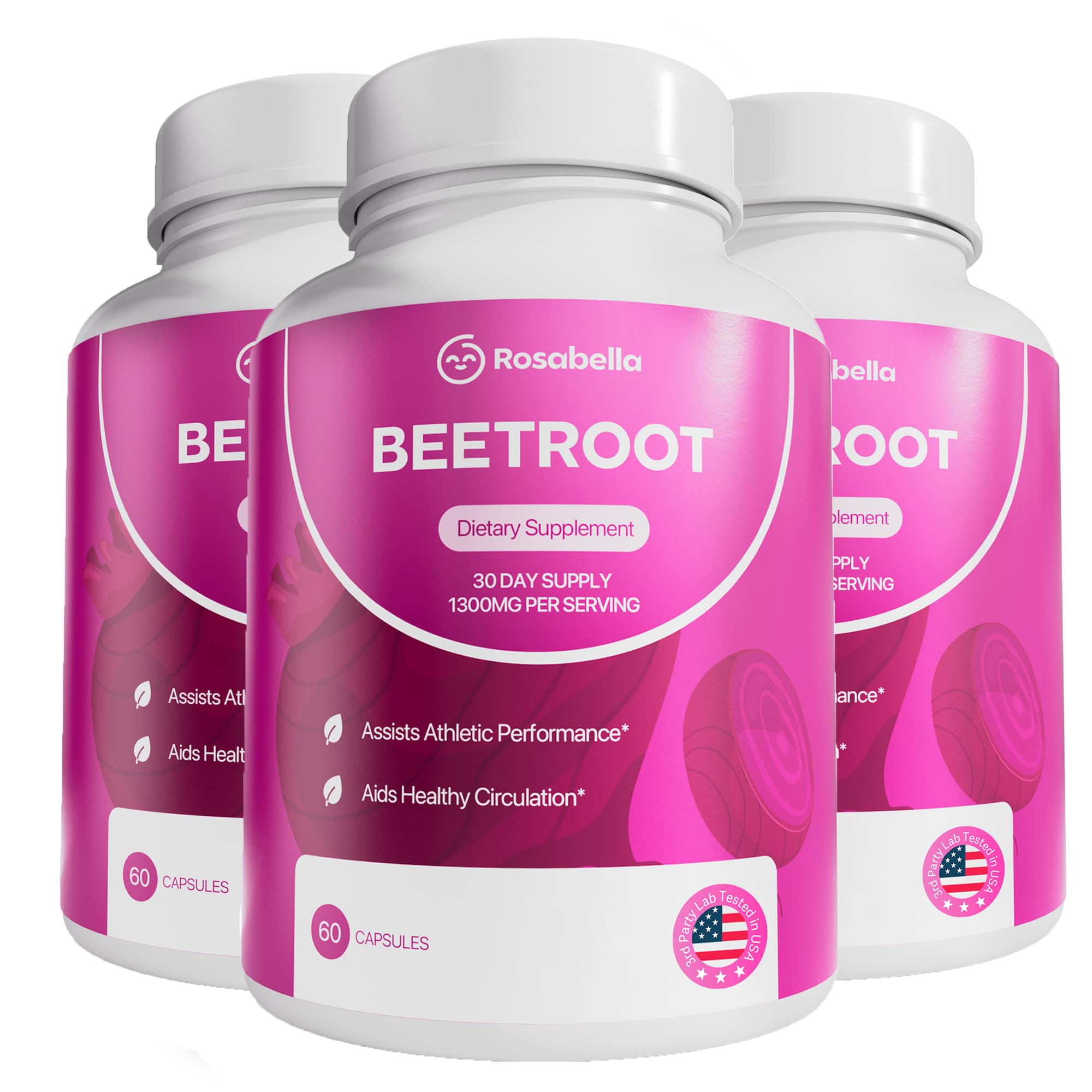 Rosabella Organic Beet Root Capsules - 1300mg Beet Root Powder Aids Healthy Circulation & Vitality, Non-GMO, Beet Root Supplement - 60 Capsules, 30-Day Supply