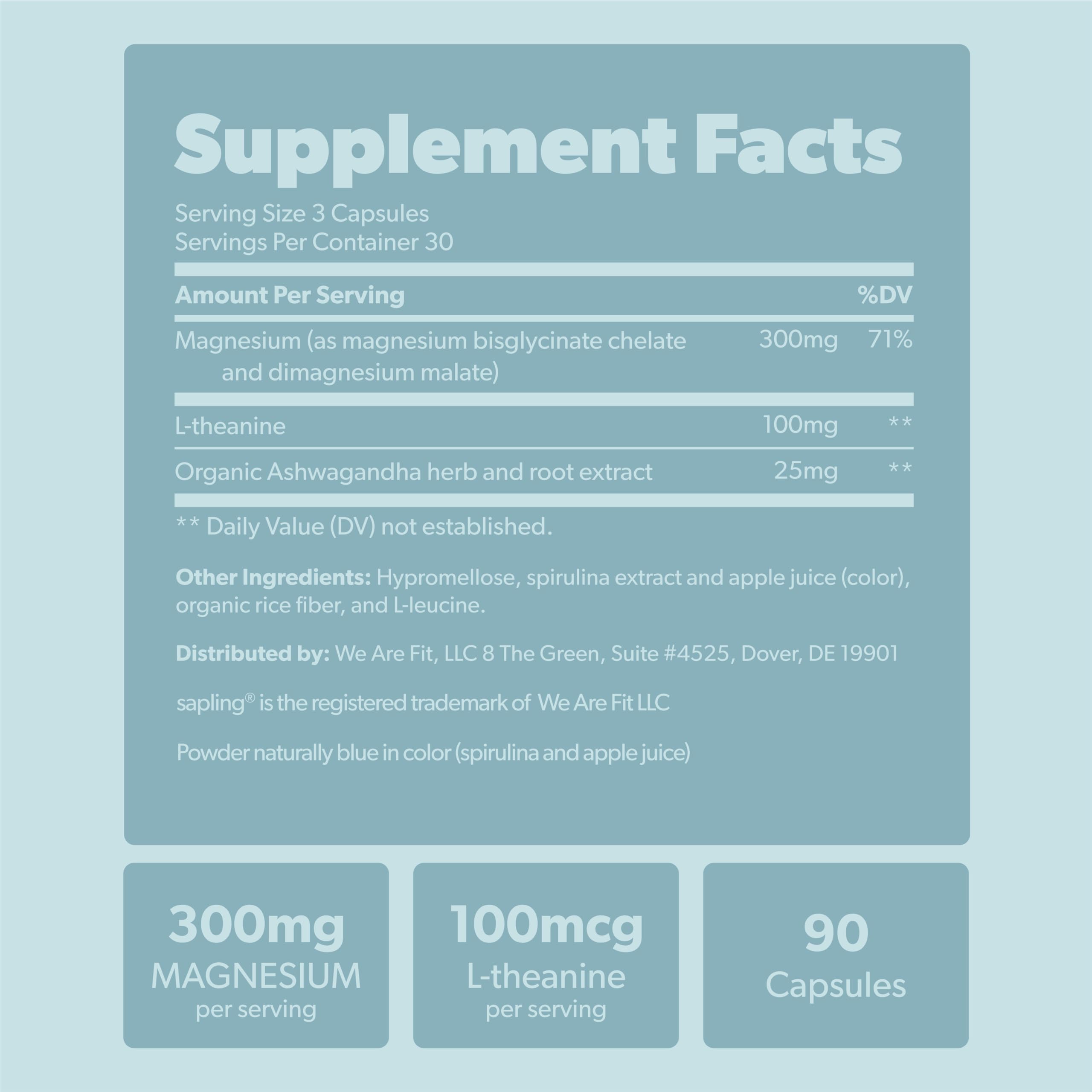 Magnesium Glycinate Complex Supplement - Chelated Magnesium Glycinate with Malate, Organic Ashwagandha, L-theanine & Blue Spirulina - High Absorption, Vegan, Non-GMO, 300mg, 90 Veggie Caps saplingBuy Supplements Australia