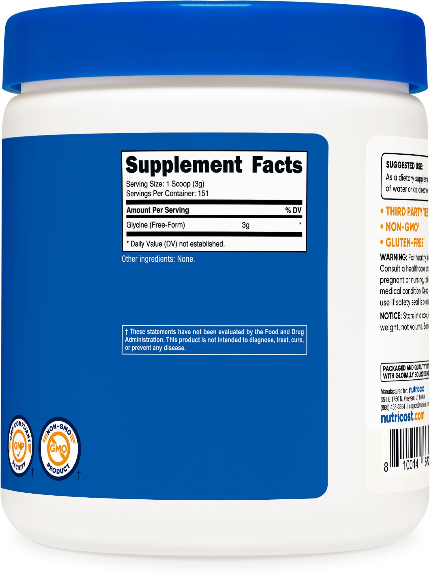 Nutricost Glycine Powder 1lb - Non-GMO, Gluten Free