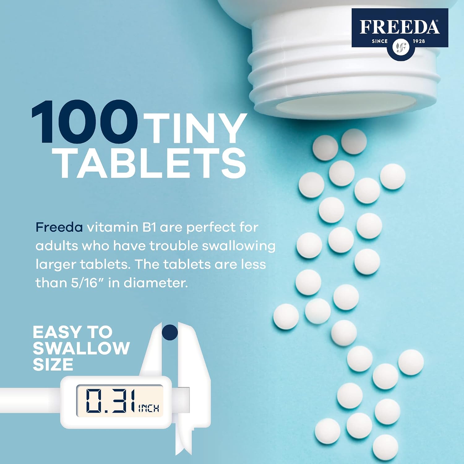 Freeda Vitamin B1 Thiamine 100mg - Supports Energy Metabolism, Nervous System Health - Kosher, Vegan, Gluten Free - Thiamin HCl 100 mg Vitamin B 1 - Pure Vit B1 Vitamin Thiamine B1 Supplement (100 Ct) | Energy Metabolism & Nervous System Health Support –