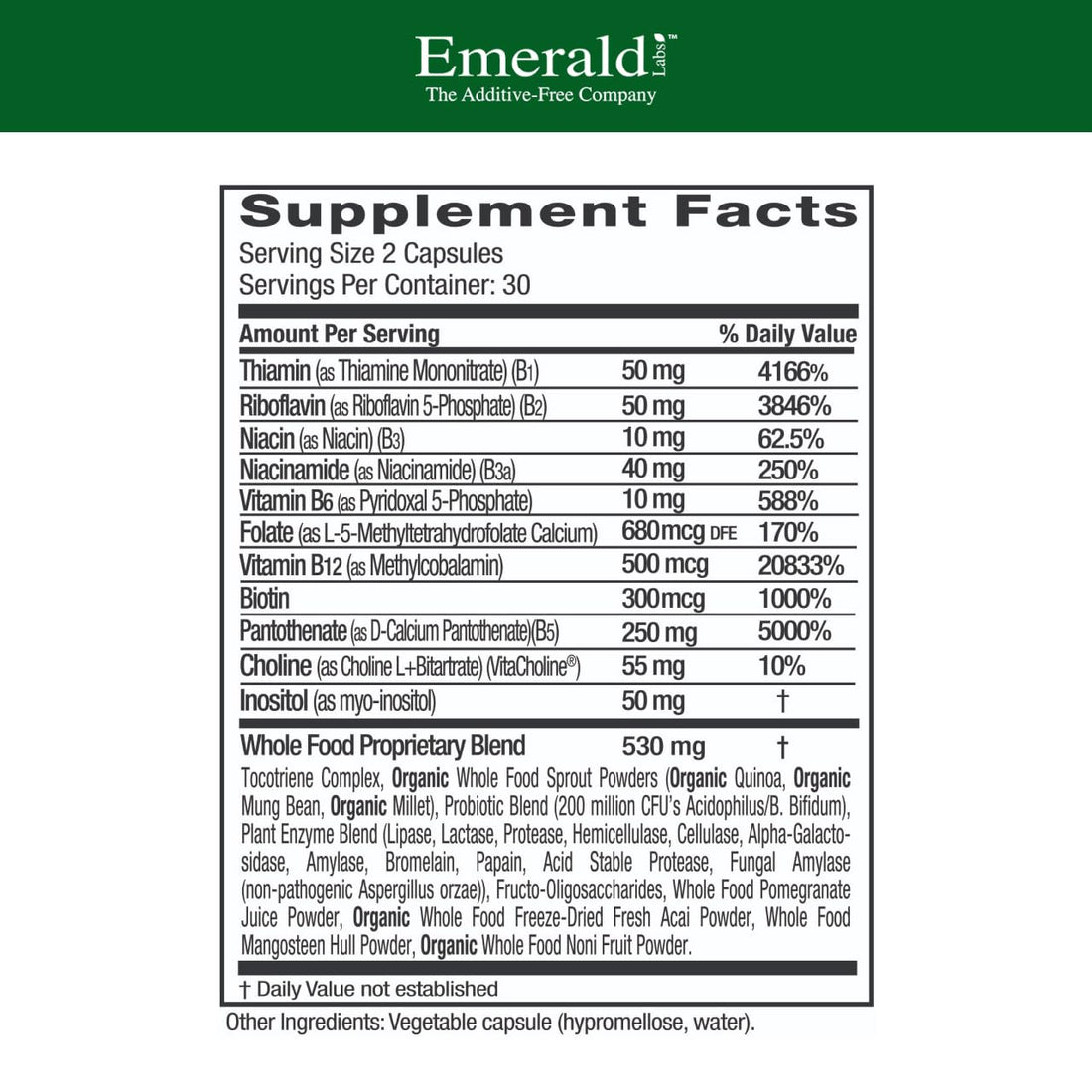 EMERALD LABS B-Healthy - Vegan Vitamin B Complex - Includes Methylated Folic Acid & Full Spectrum B Vitamins - Supports Immune, Brain & Heart Health* - 60 Vegetable Capsules