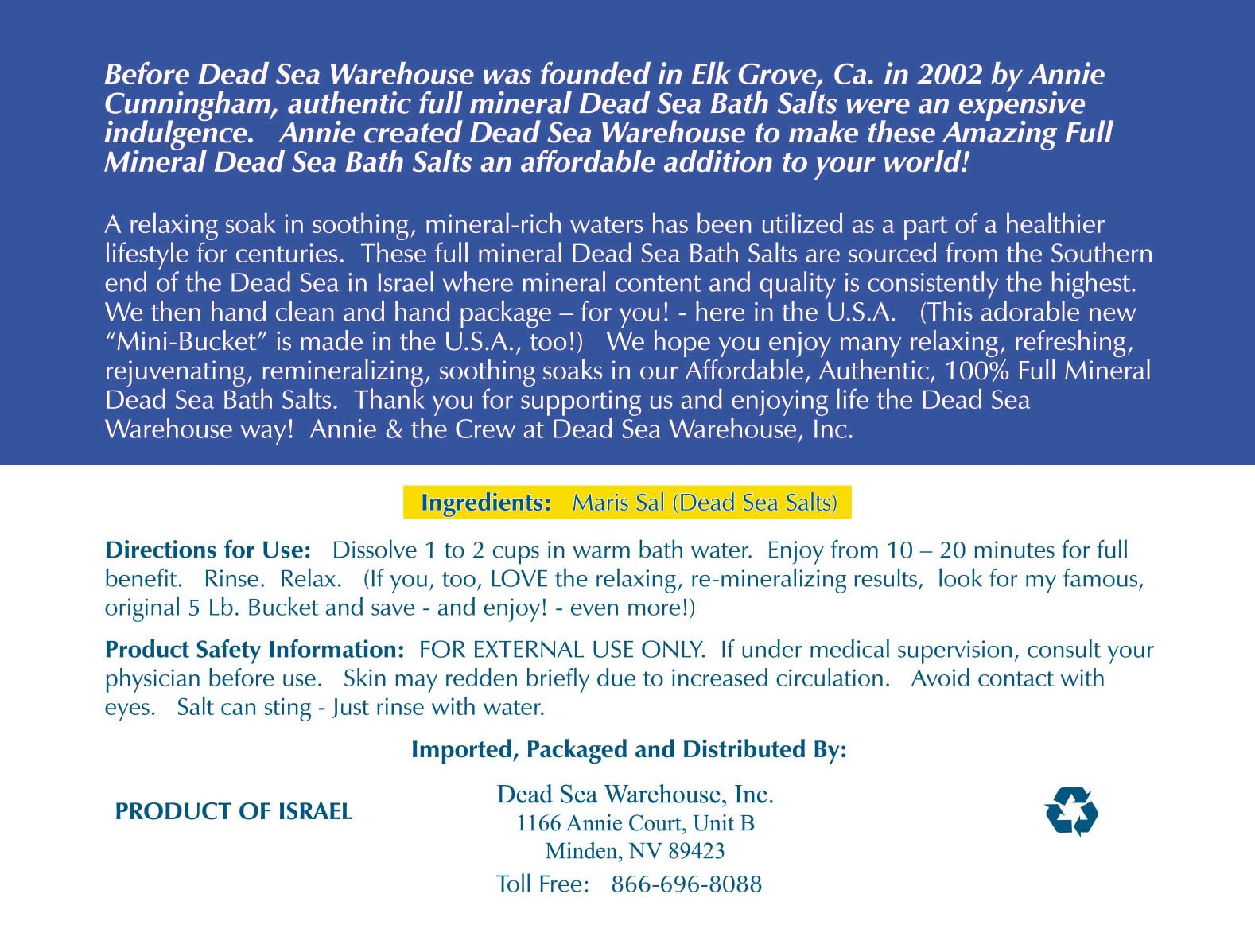 Dead Sea Warehouse-Amazing Minerals Dead Sea Bath Salts,100% Full Mineral Therapeutic Bath Salts, Detoxifying & Moisturizing, Exfoliating for Dry Skin, Unscented(5 lbs)