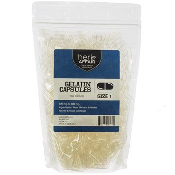 Herb Affair Clear Empty Gelatin Capsules Size 1-1000 Count – Holds 300-600mg - Great for Dogs and Kids Medication - Works with Most Capsule Fillers Herb AffairBuy Supplements Australia