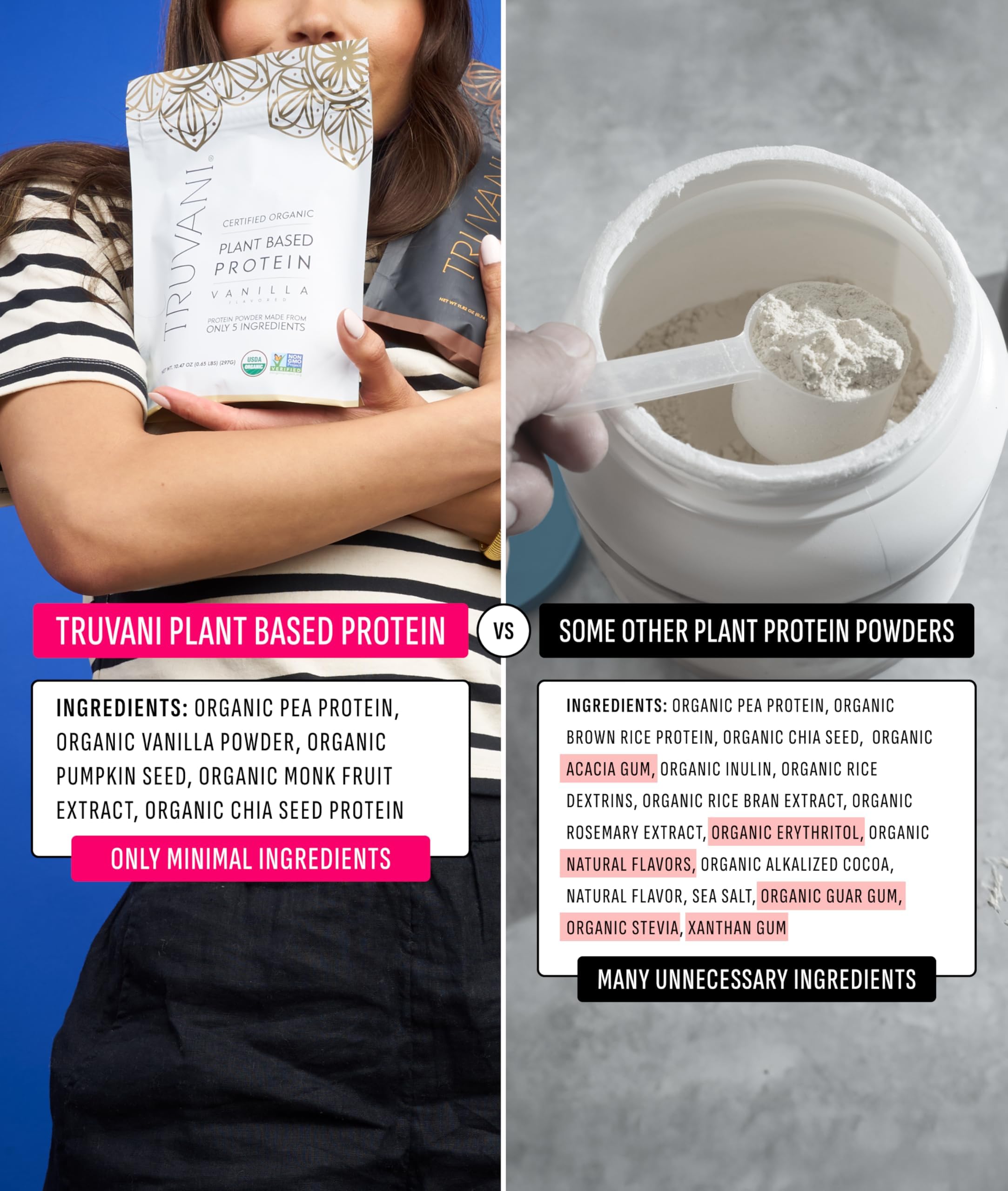 Truvani Organic Plant Based Protein Powder | Strawberry | 10 Servings | Vegan | 20g Pea Protein | Single Serving Travel Packets | Keto | Gluten & Dairy Free | Low Carb