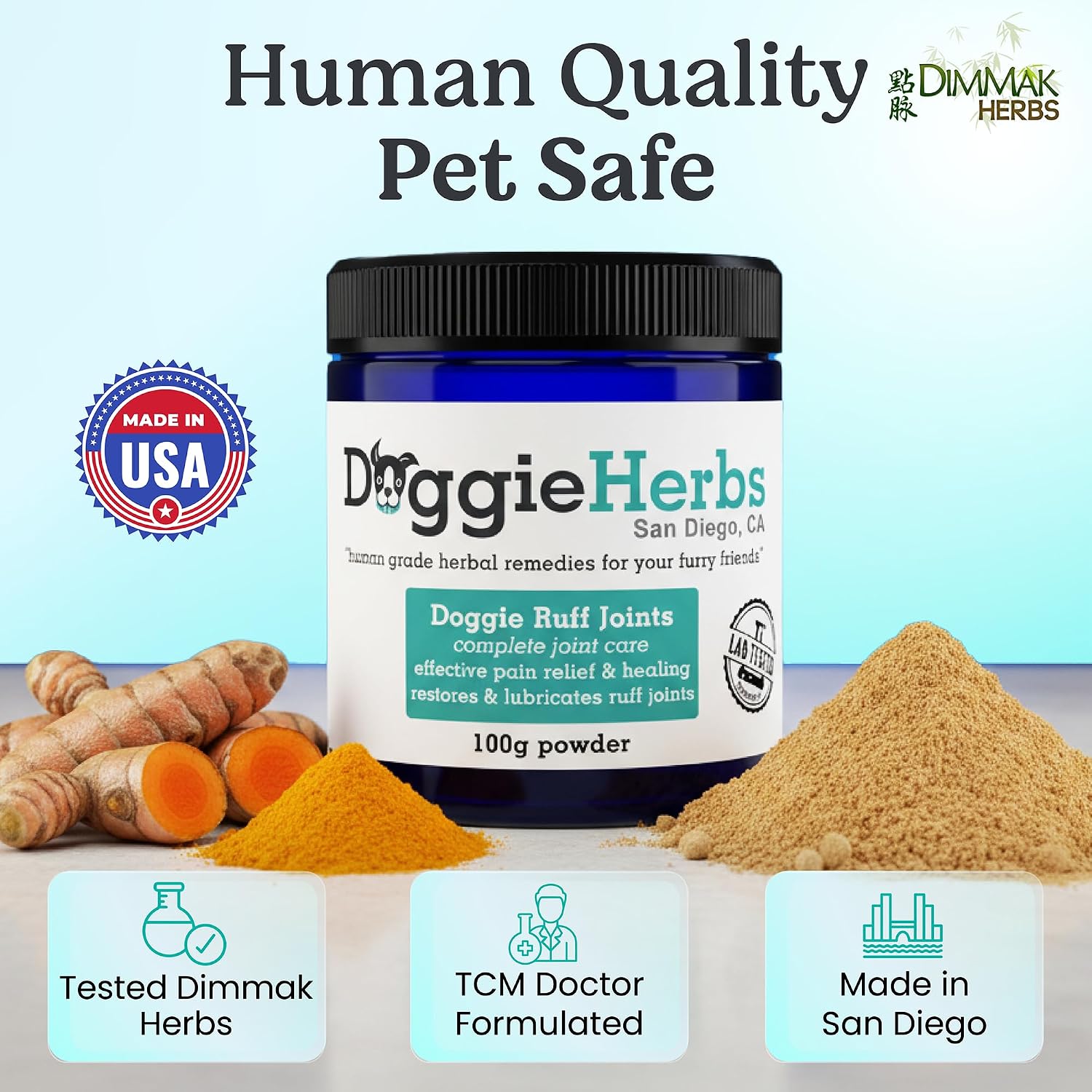 Doggie Herbs Ruff Joints Powder- Advanced Hip & Joint Support for Dogs- Glucosamine, Devil's Claw & Meadowsweet- Mobility & Stiffness Supplement- Pure Active Formula, No Fillers- TCM Doctor Formulated