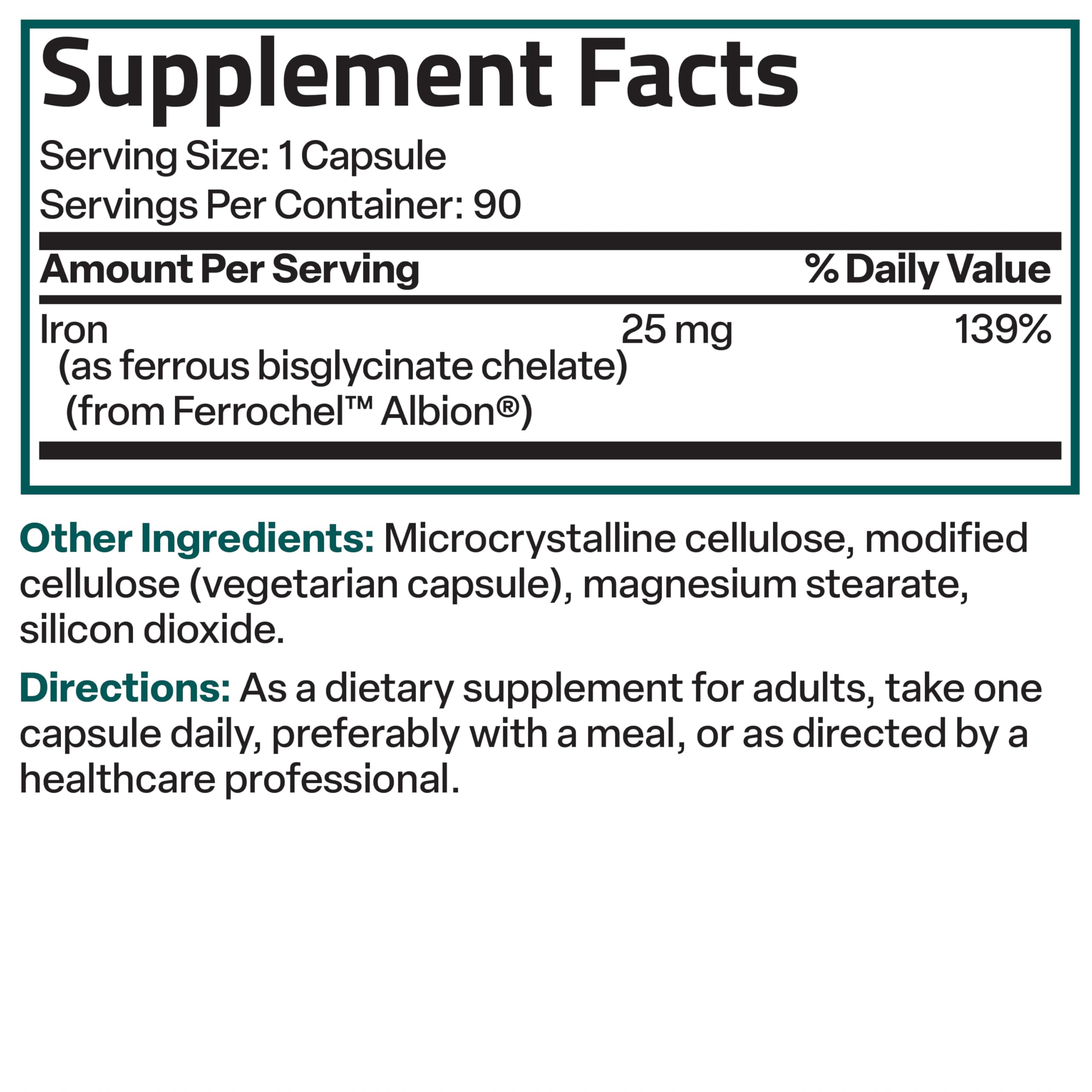 Bronson Iron Bisglycinate 25 mg Gentle on The Stomach, Supports Energy & Healthy Red Blood Cell Production - Non-Constipating Formula - Non GMO, 90 Vegetarian Capsules