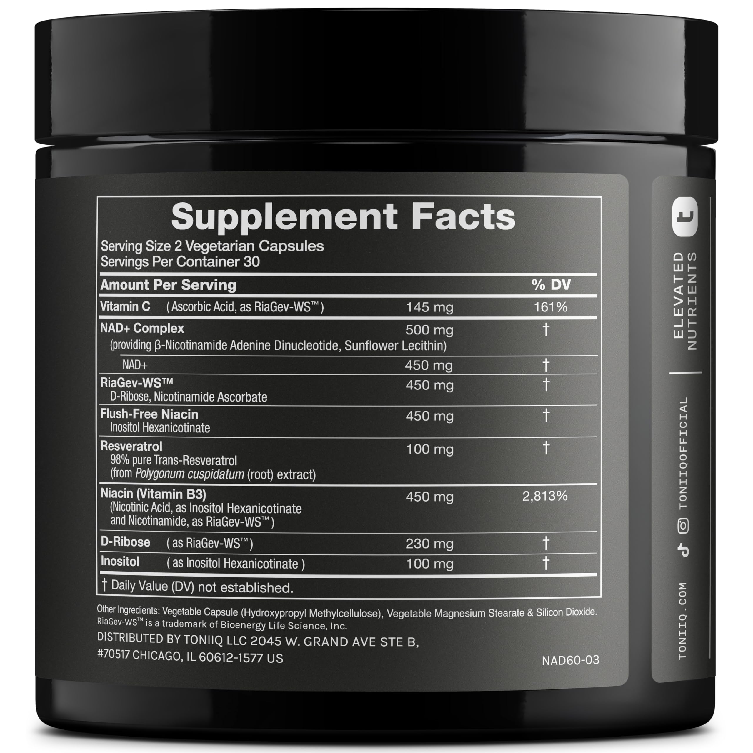 Toniiq Liposomal NAD+ and Resveratrol Supplement - 1500mg Ultra High Strength NAD Supplement - Clinically Studied Ingredients with Patented RiaGev-WS™, Resveratrol, and Niacin - 60 Capsules Toniiq buy supplements Au