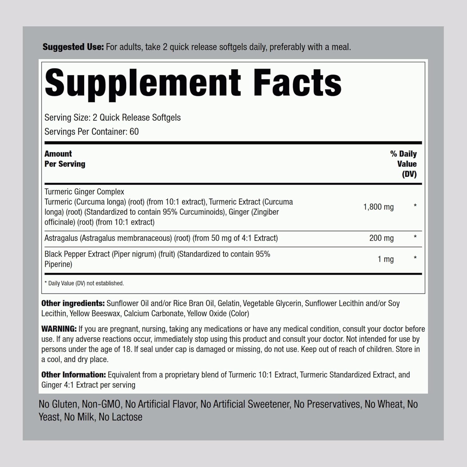 Piping Rock Turmeric and Ginger Supplement | 120 Softgel Capsules | with Black Pepper Extract | Herbal Extract Complex | Non-GMO, Gluten Free