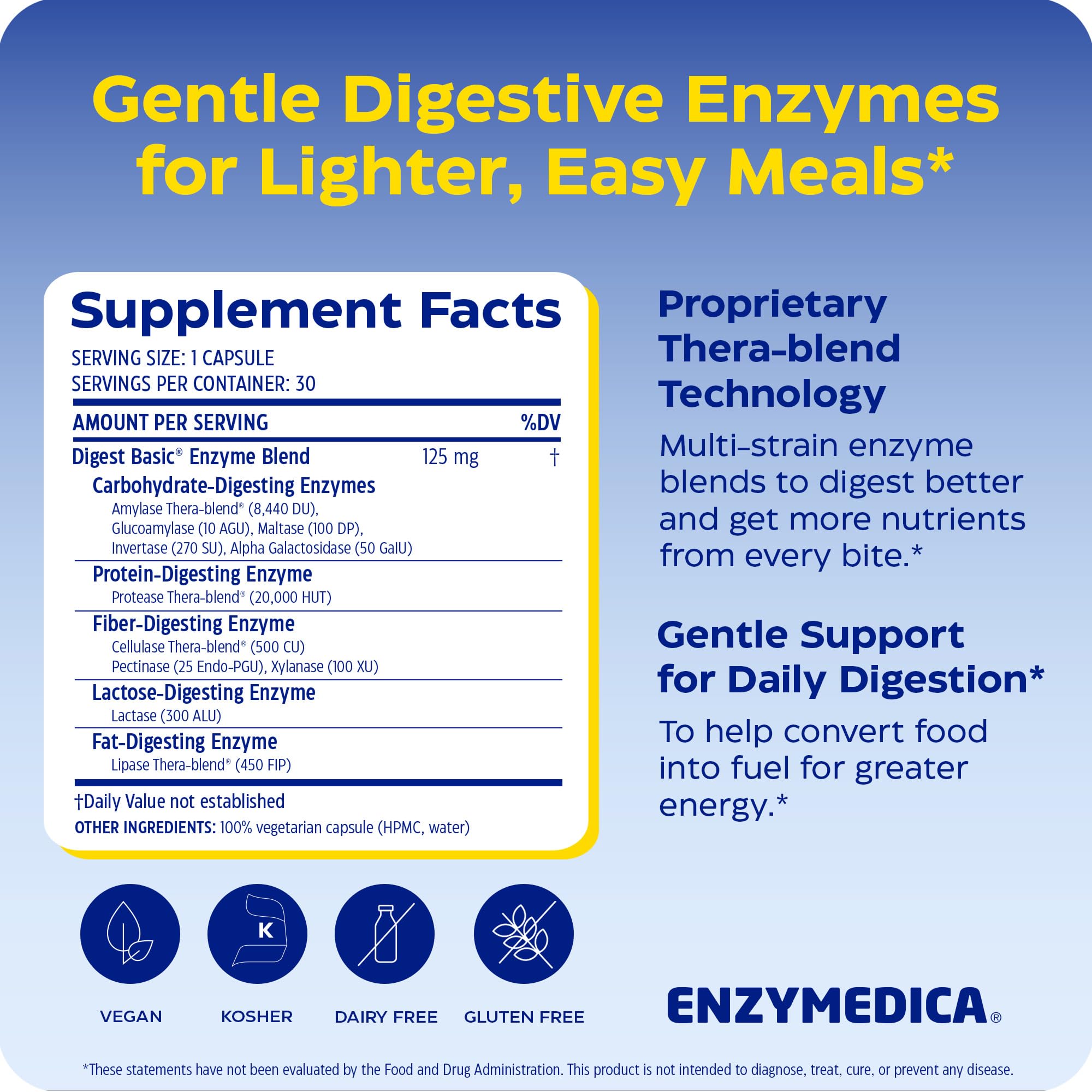 Enzymedica Digest Basic - Helps Gas & Bloating - 180 Caps